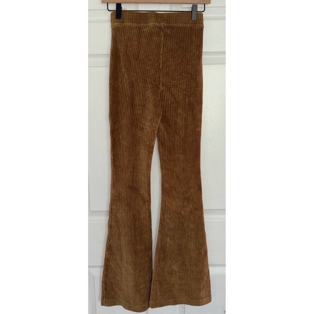 Aerie Groove-On Rib Velour Flare Pant XS Brown High Waisted Ribbed Leggings - Picture 2 of 8